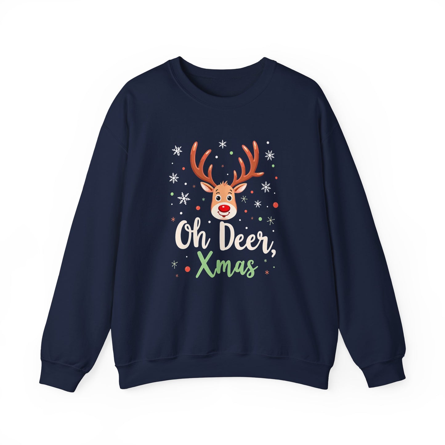 Christmas Sweatshirt - "Oh Deer, Xmas" Reindeer Holiday Crewneck