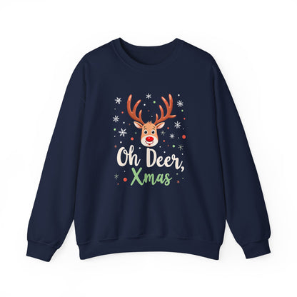 Christmas Sweatshirt - "Oh Deer, Xmas" Reindeer Holiday Crewneck