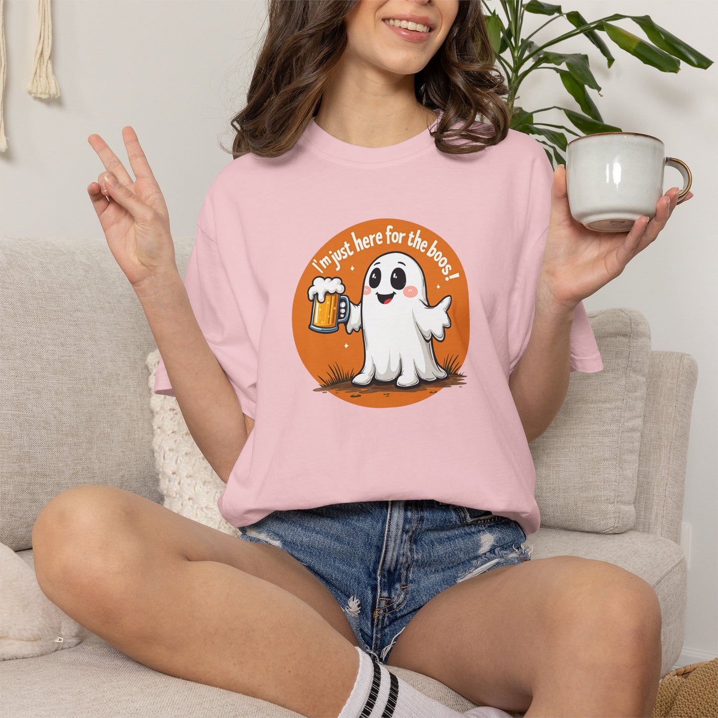 Halloween Ghost Beer T-Shirt — "I’m Just Here for the Boos" Cute Spooky Tee