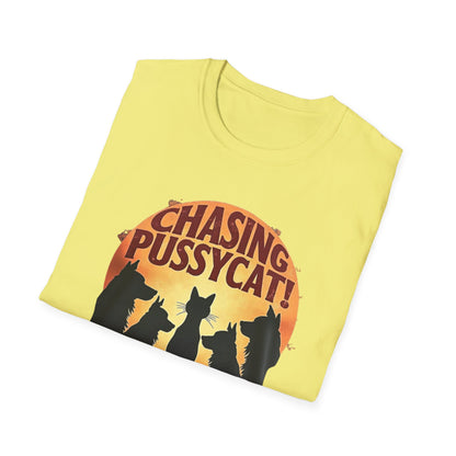 Chasing Pussycat Unisex Softstyle T-Shirt, Fun Cat Lovers Tee, Gift for Animal Enthusiasts, Quirky Casual Wear, Perfect for Festivals [...] - Psychonaut Swag