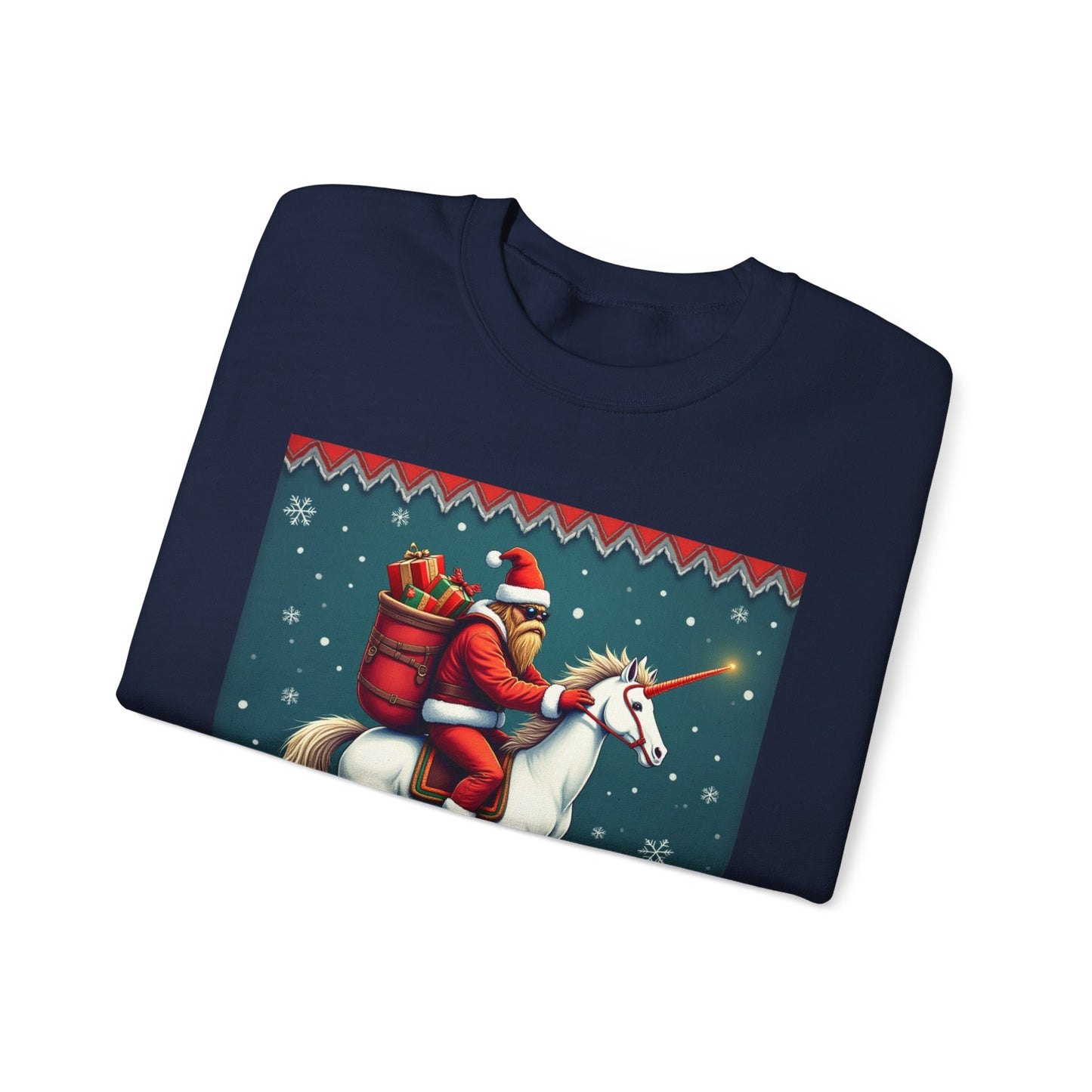 Santa Squatch on Unicorn, Unisex Heavy Blend™ Crewneck Sweatshirt