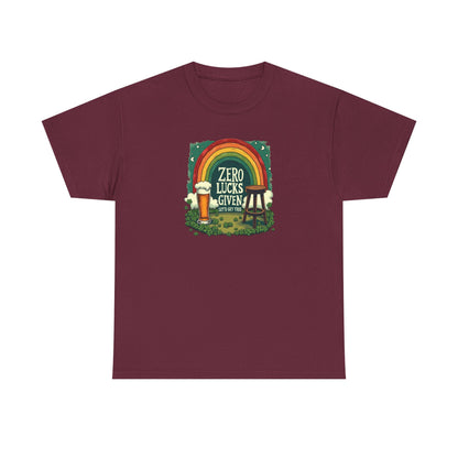 St. Patrick’s Day Tee — "Zero Lucks Given" Rainbow & Beer Graphic T-Shirt