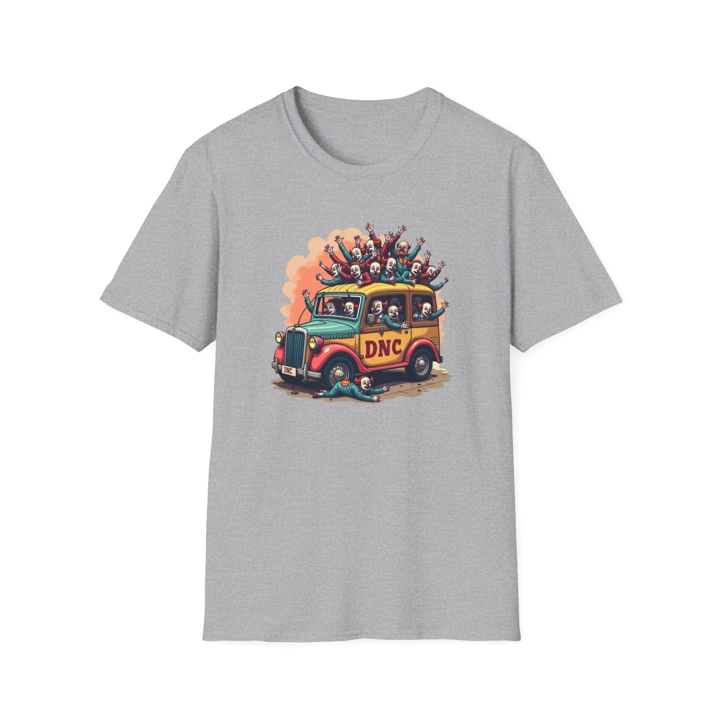 Clown Car, Cartoon Bus 'DNC' Graphic Tee | Political Satire Casual Top