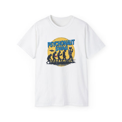 Psychonaut Evolution of Man Sunset, Unisex Tee, Retro Graphic T-Shirt, Music Festival Attire, Gift for Gamers, Casual Streetwear