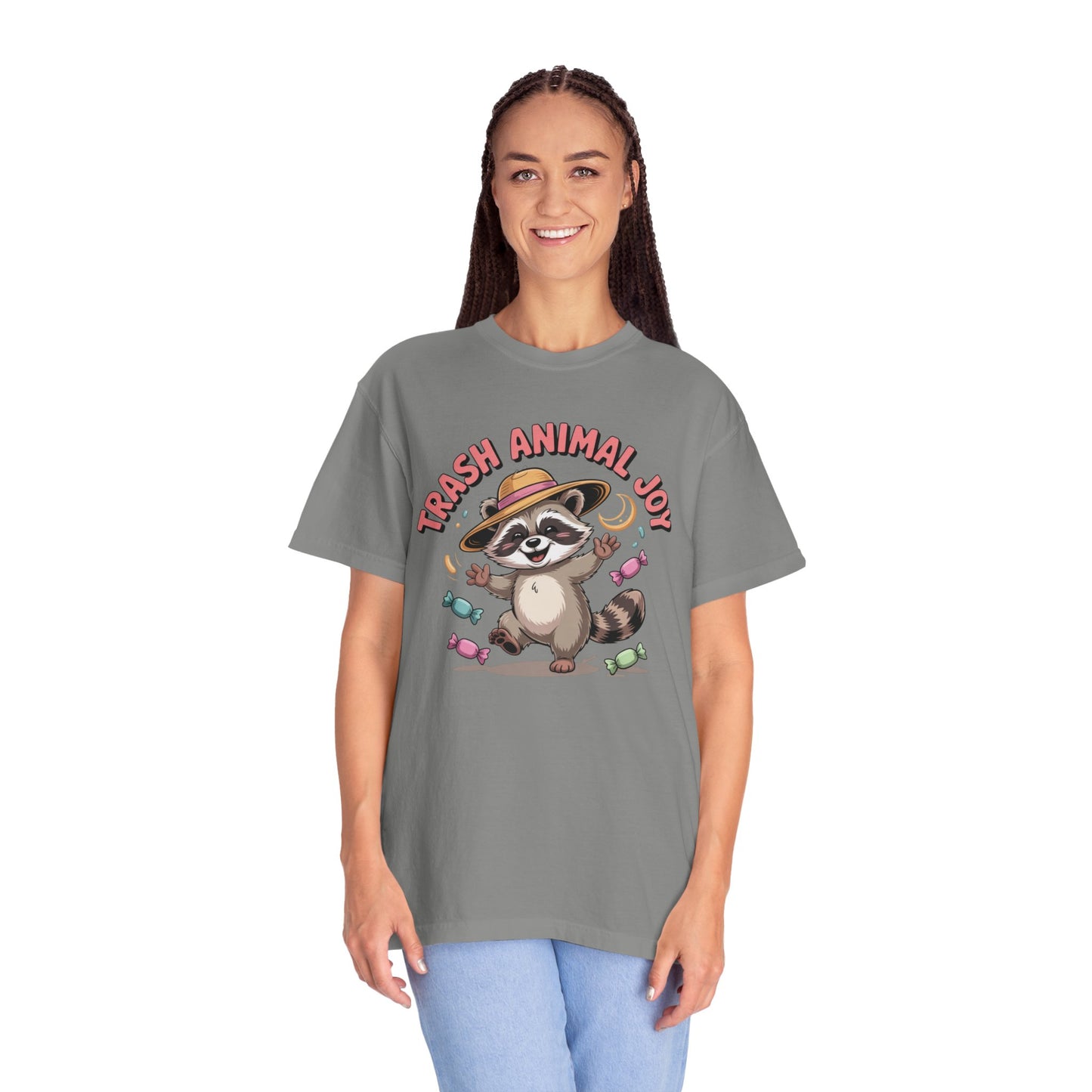Trash Animal Joy Raccoon T-Shirt — Cute Candy-Loving Graphic Tee