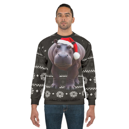 Christmas Hippo Sweater - Festive Santa Hat Holiday Sweatshirt