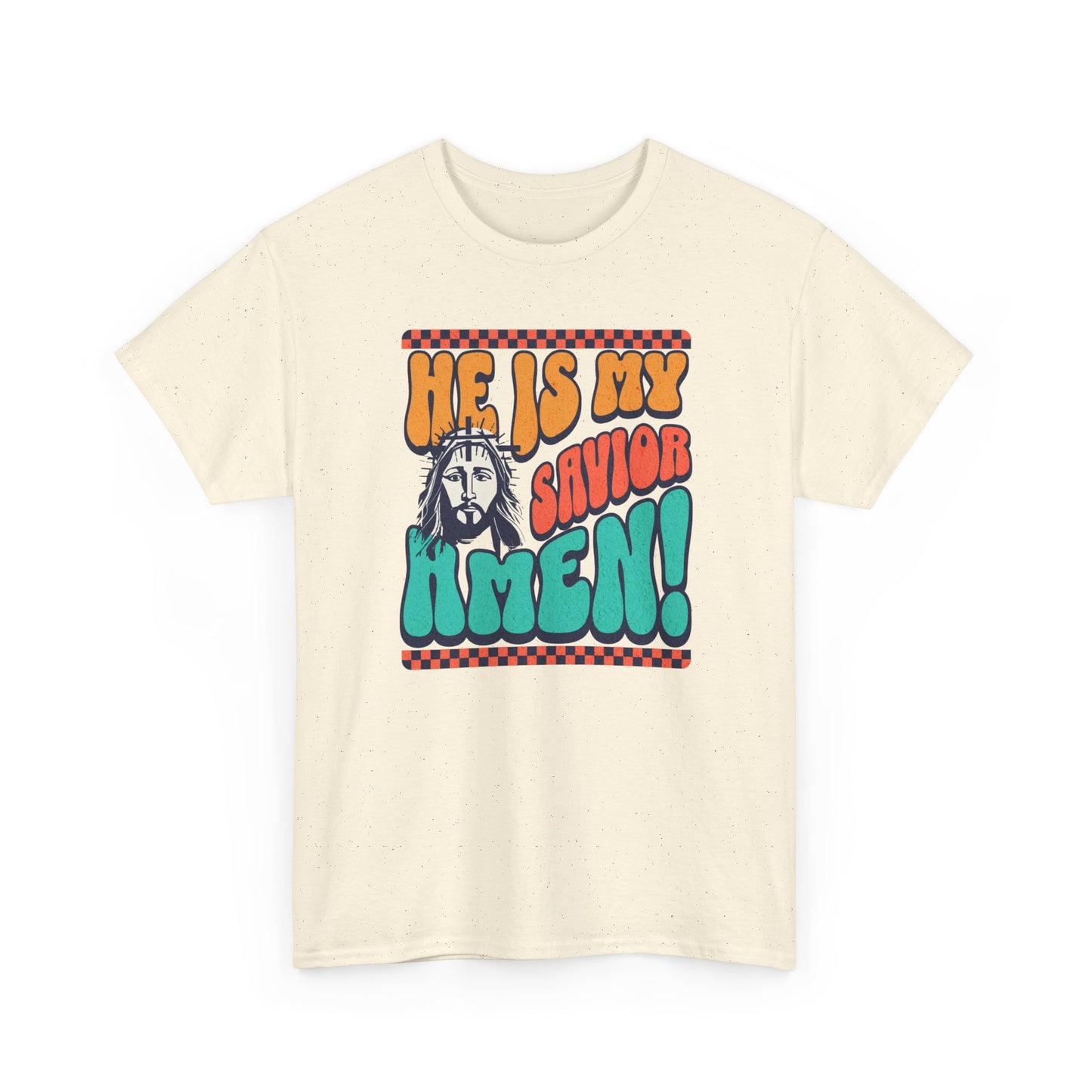 Christian T-Shirt – "He Is My Savior Amen!" Retro Jesus Graphic Tee