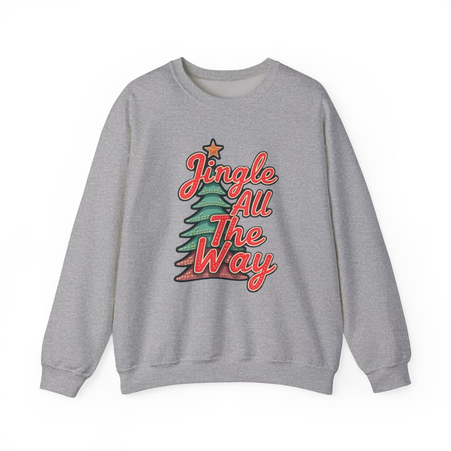 Christmas Sweatshirt — "Jingle All The Way" Retro Tree Holiday Crewneck