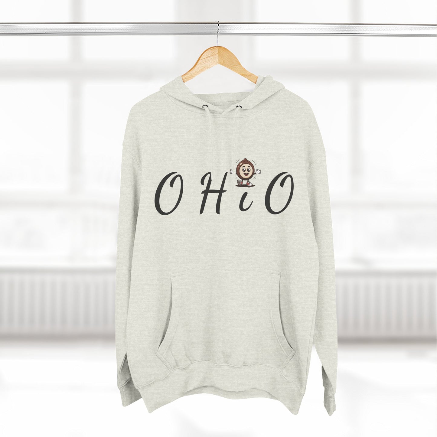 Ohio Script Hoodie with Cute Buckeye Mascot