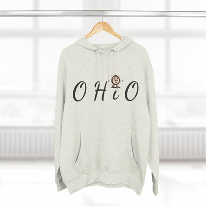 Ohio Script Hoodie with Cute Buckeye Mascot