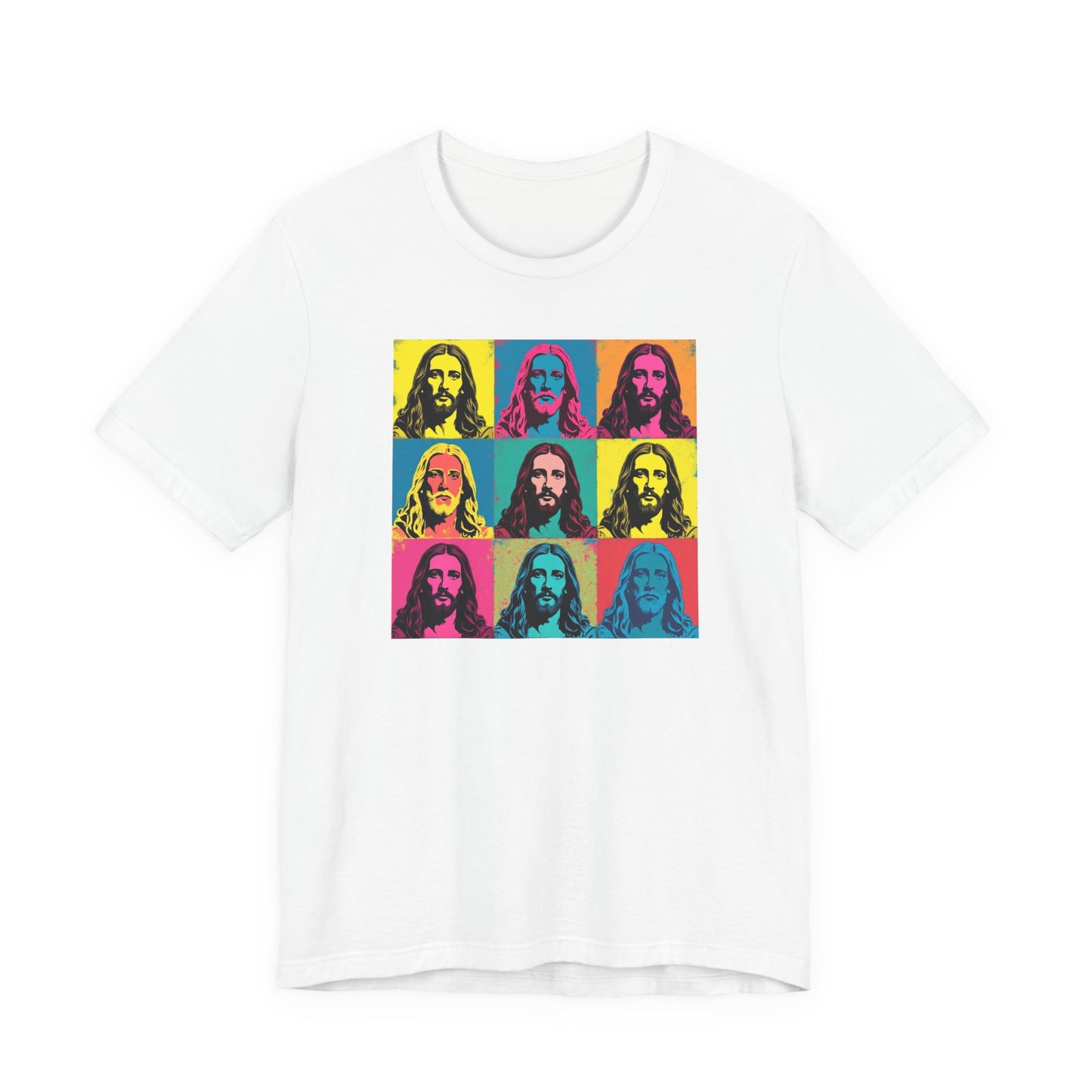Jesus, Pop Art T-Shirt — Retro Colorful Nine-Panel Graphic Tee