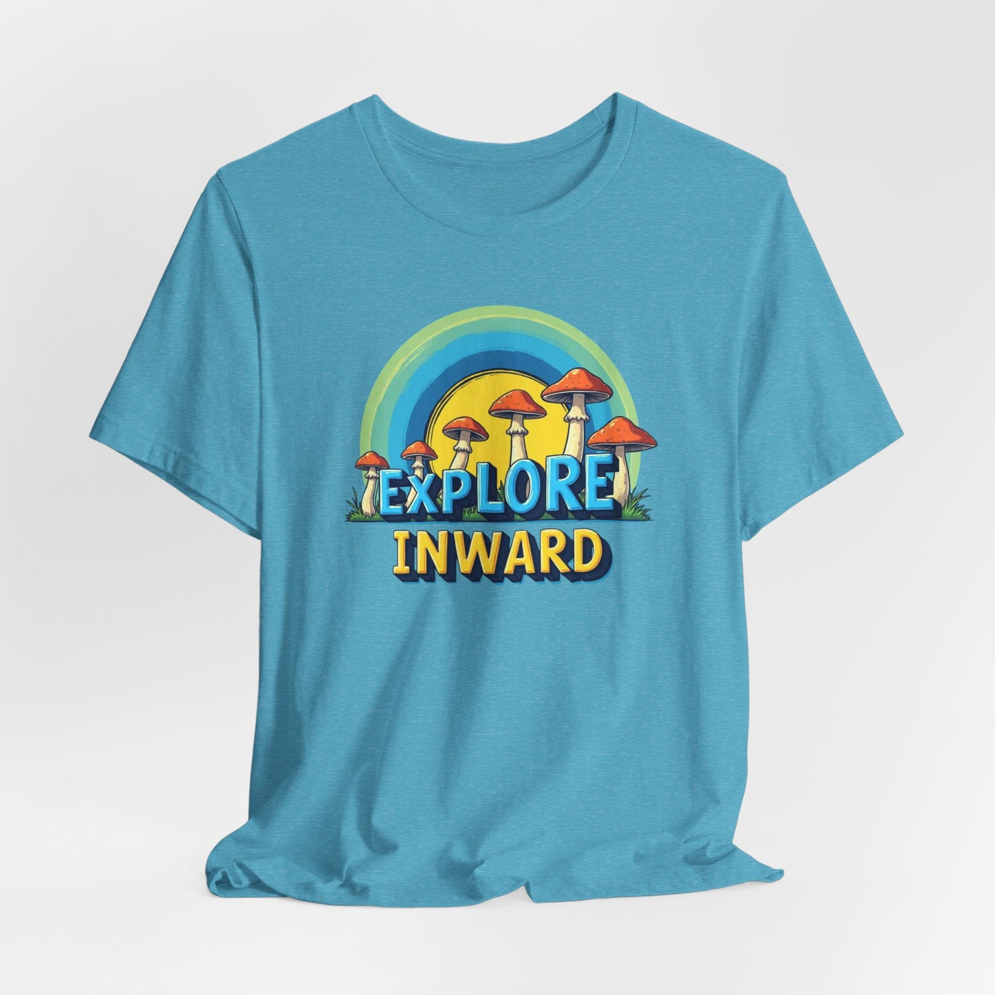 Explore Inward T-Shirt — Retro Mushroom Rainbow Graphic Tee