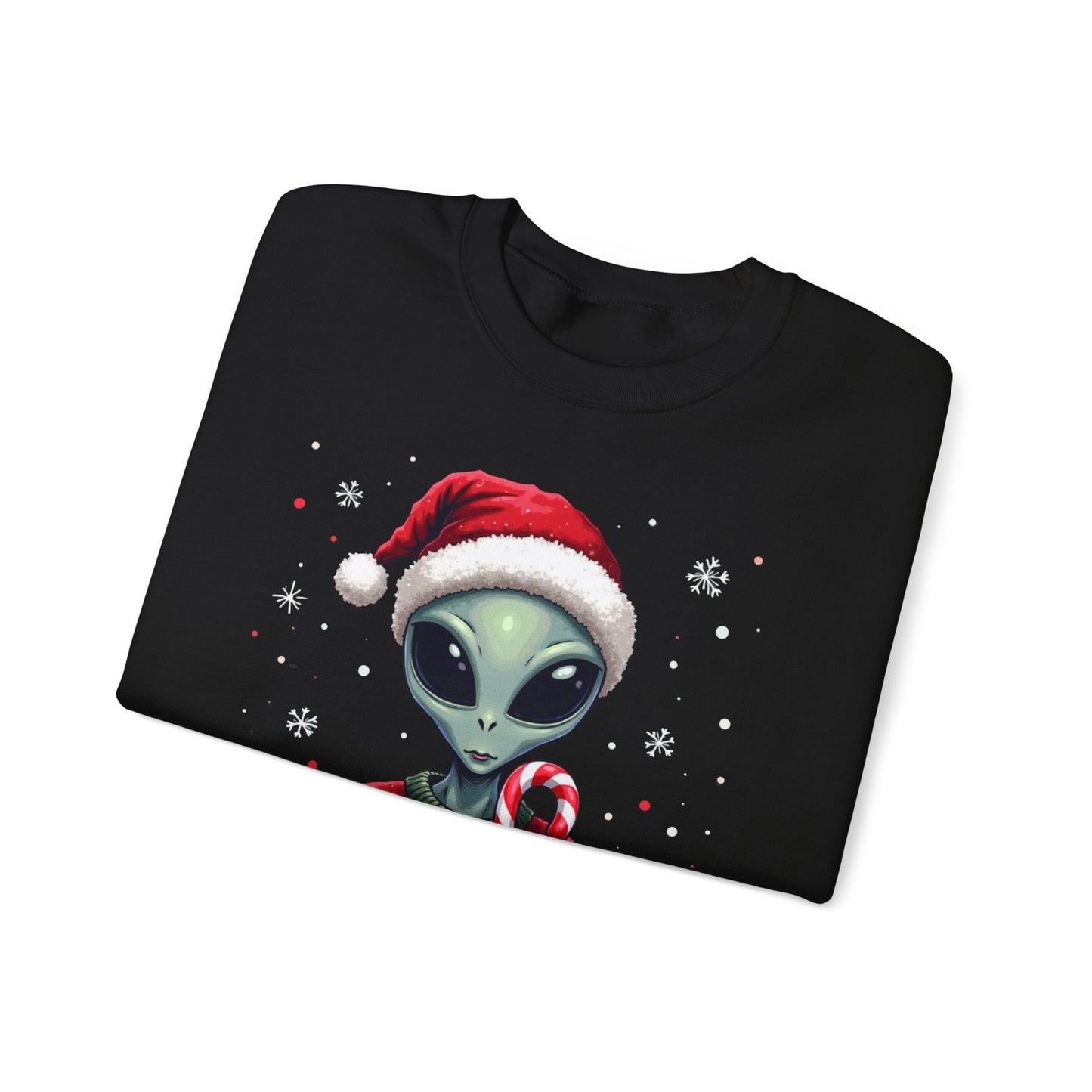 Alien Christmas Sweatshirt — Cute Santa Alien in Candy Cane Sweater