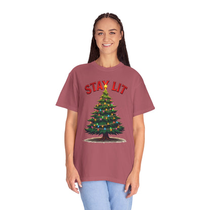 Stay Lit Christmas T-Shirt — Festive Holiday Tree Graphic Tee