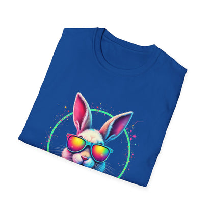 Easter Bunny Sunglasses T-Shirt — Colorful Neon Bunny with Easter Eggs