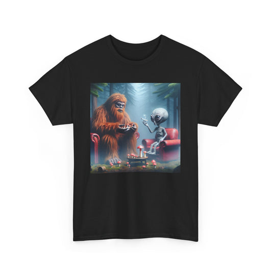 Mythical Bigfoot and Alien, Hanging out in the woods, Unisex Heavy Cotton Tee - Psychonaut Swag