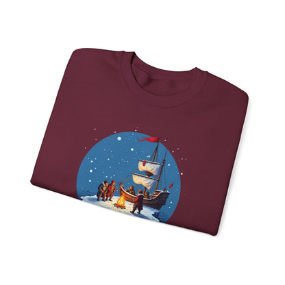 Viking Longship Bonfire, Christmas sweatshirt, Crewneck Sweatshirt