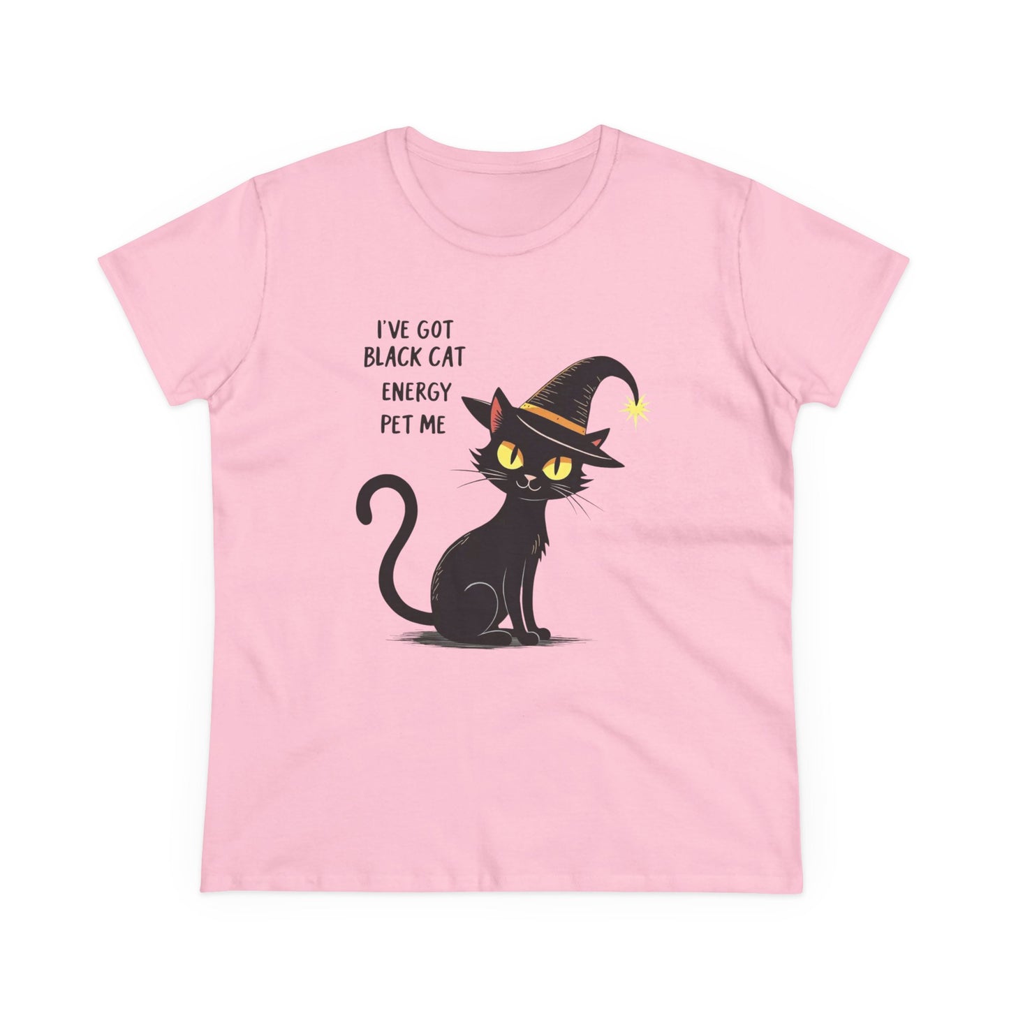 Black Cat Energy Tee — Cute Witchy Women's T-Shirt ("I've Got Black Cat Energy — Pet Me")