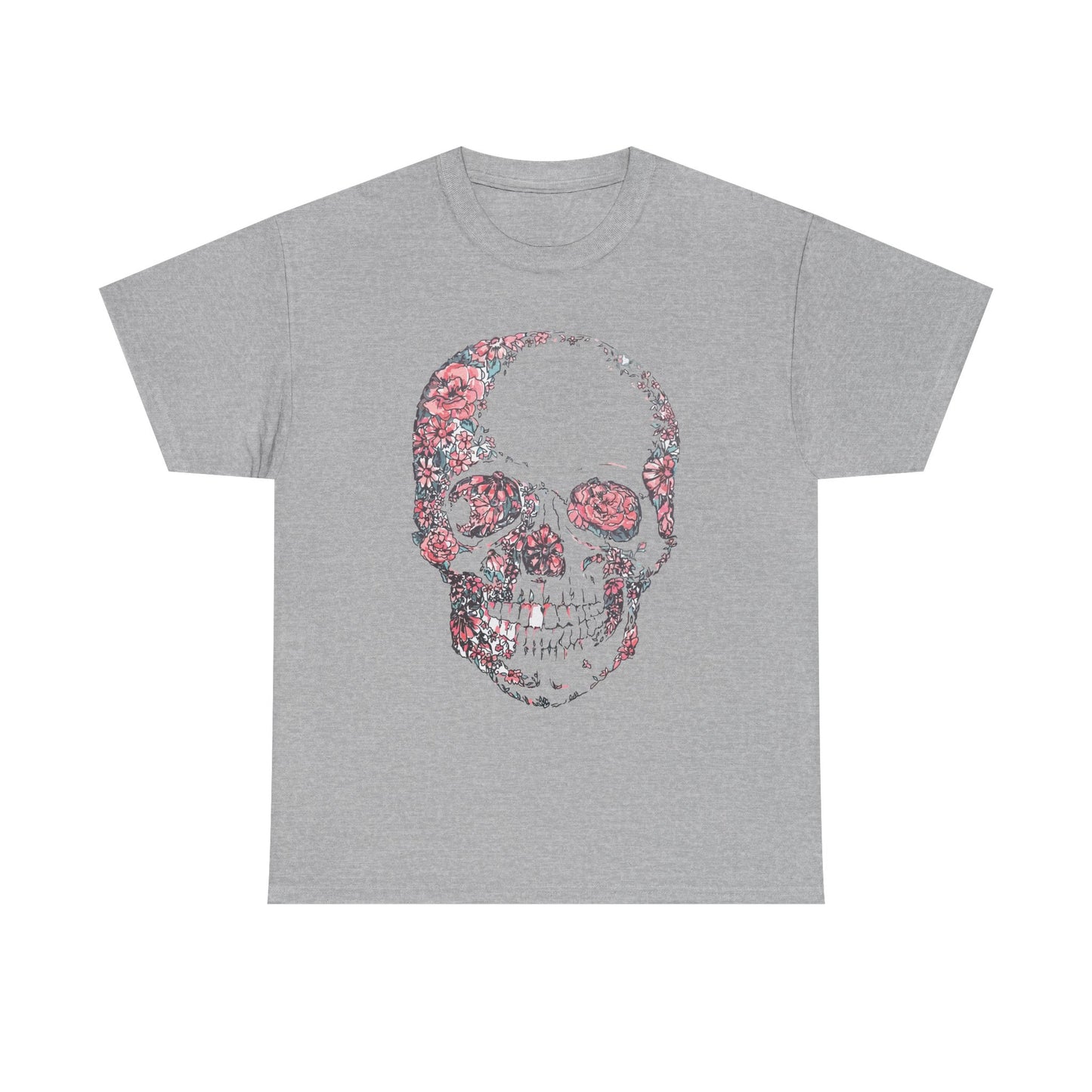 Sketched Floral Skull Tee — Vintage Gothic Skull T-Shirt