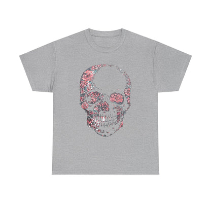 Sketched Floral Skull Tee — Vintage Gothic Skull T-Shirt