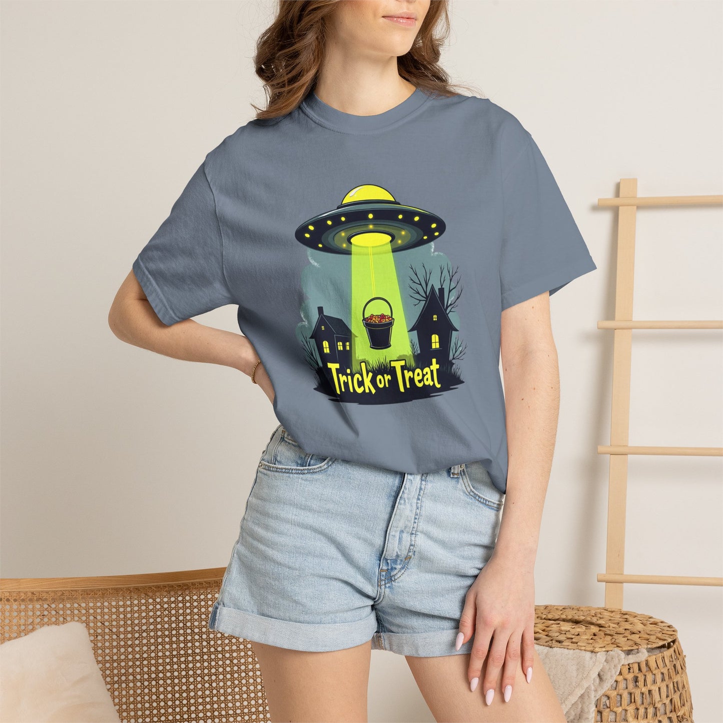 Halloween UFO Trick or Treat T-Shirt — Alien Abduction Spooky Tee