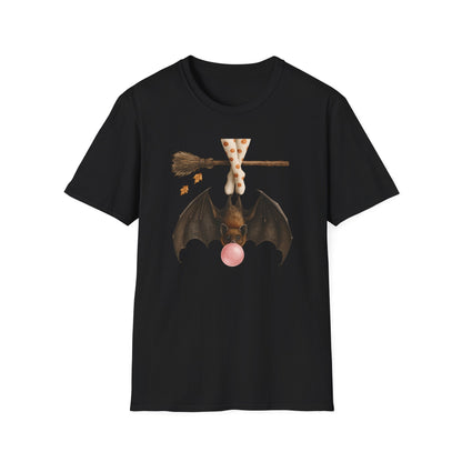 Bat and Bubblegum Unisex Softstyle T-Shirt, Halloween Top, Whimsical Graphic Tee, Cute Gift for Animal Lovers, Fall Vibes
