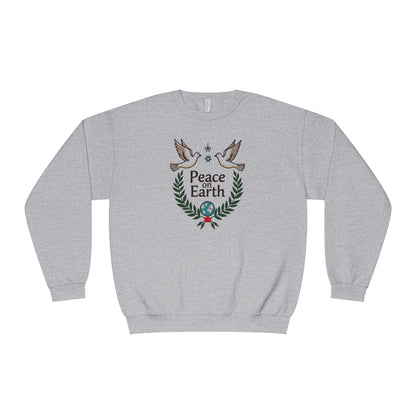Peace on Earth Crewneck Sweatshirt — Holiday Dove & Laurel Graphic
