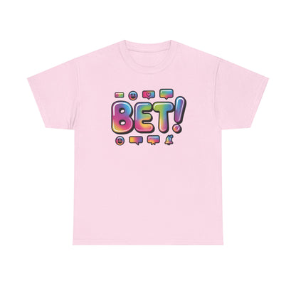 Bet! Colorful Speech Bubble Graphic Tee — Casual Youth Streetwear T-Shirt