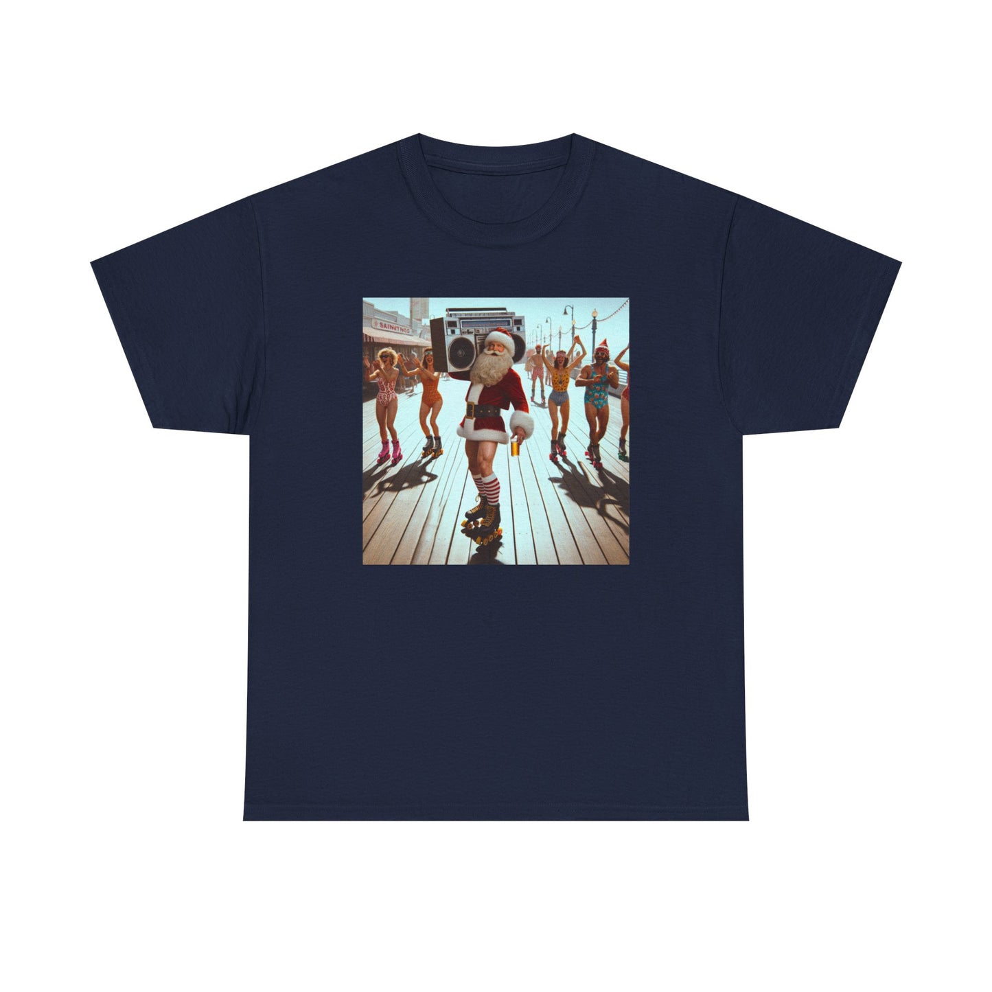 Santa Boombox Retro Christmas Tee — Holiday Dance Party T-Shirt