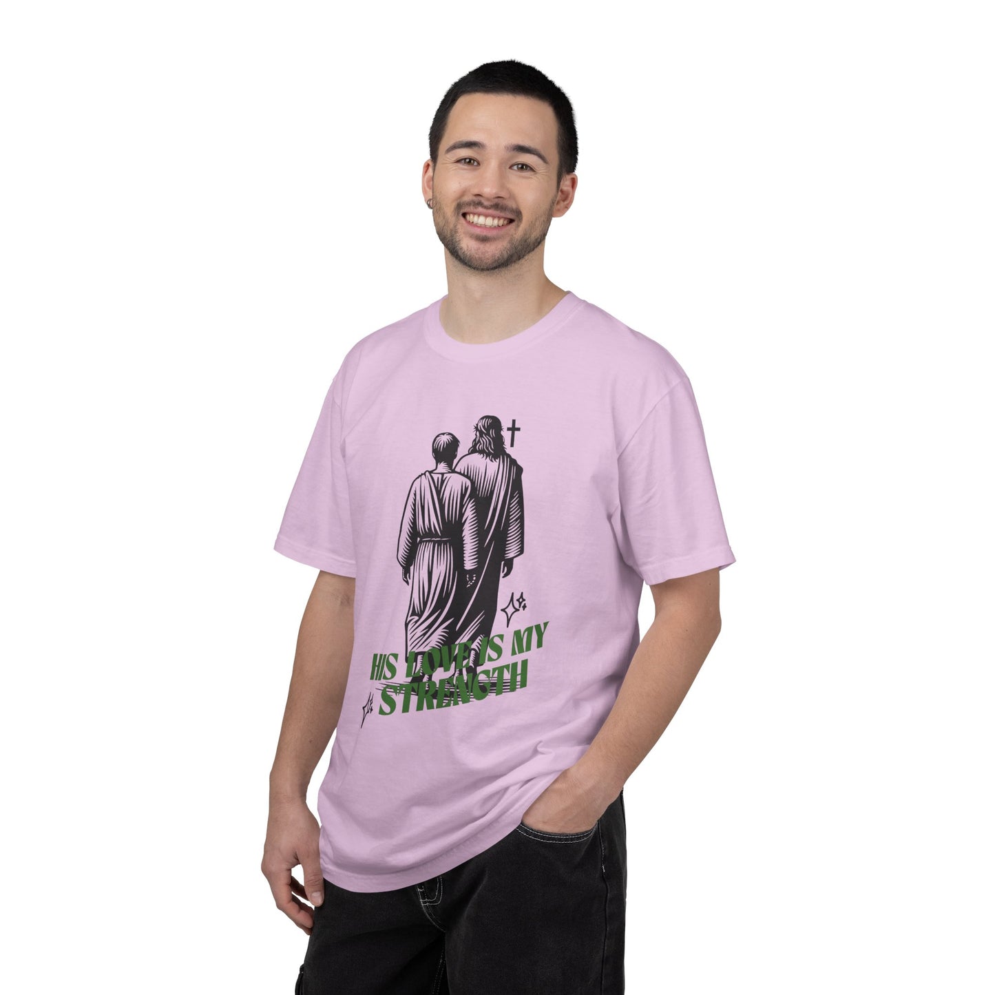 Christian T-Shirt — "His Love Is My Strength" Graphic Tee