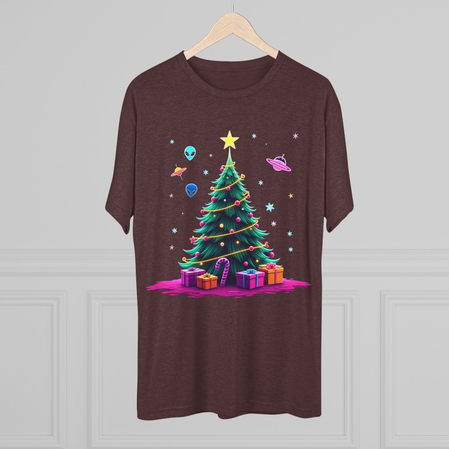 Alien visitors Christmas tree, Unisex Tri-Blend Crew Tee