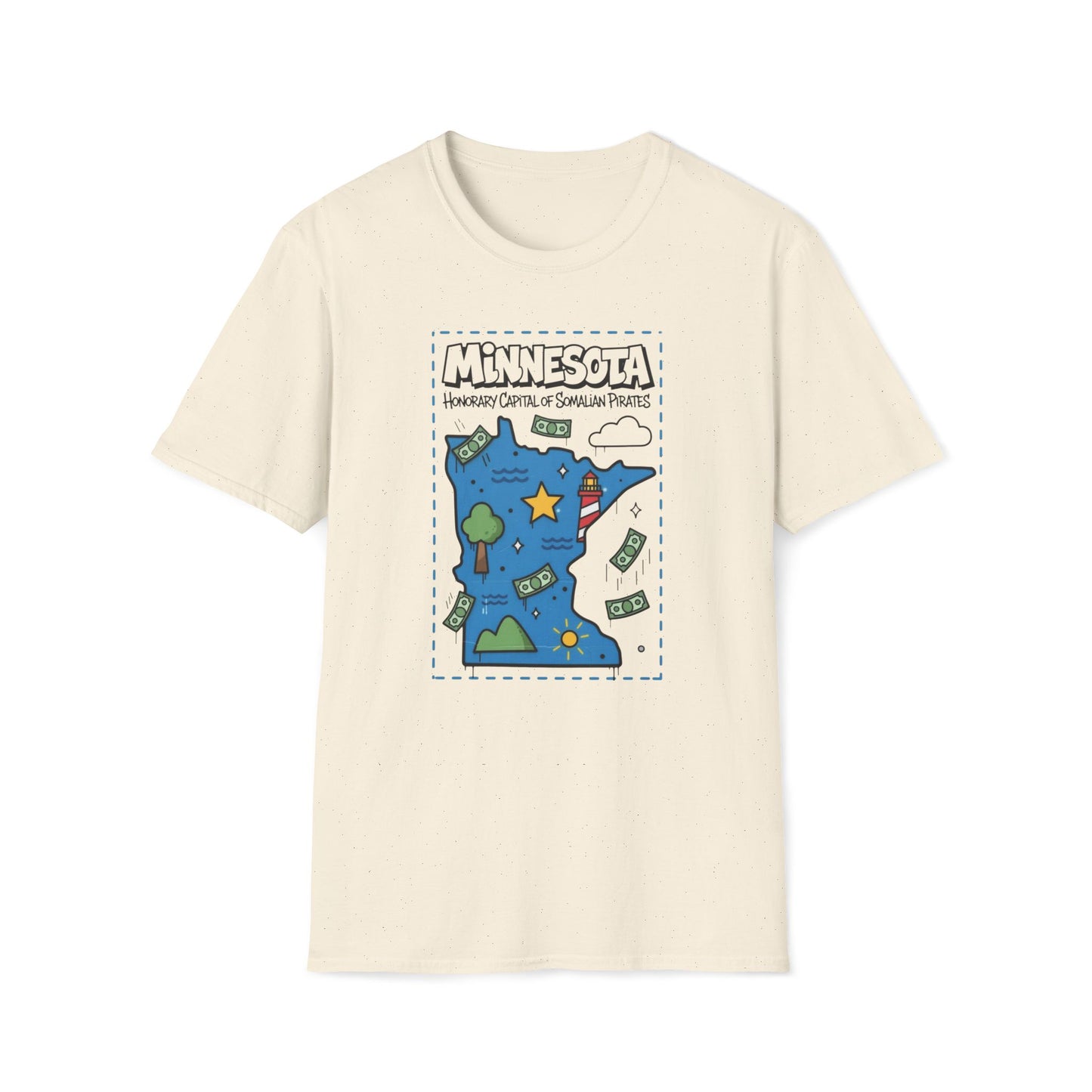 Minnesota Map of Piracy Graphic T-Shirt — Cute State Landmark Tee ("Minnesota")