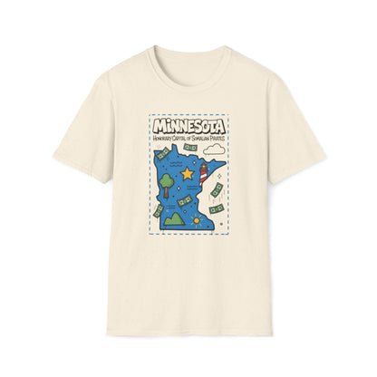 Minnesota Map of Piracy Graphic T-Shirt — Cute State Landmark Tee ("Minnesota")