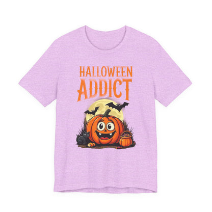 Halloween Addict Tee | Unisex Short Sleeve T-Shirt, Fun Halloween Apparel, Pumpkin Tee, Spooky Season Shirt, Gift for Halloween Lovers
