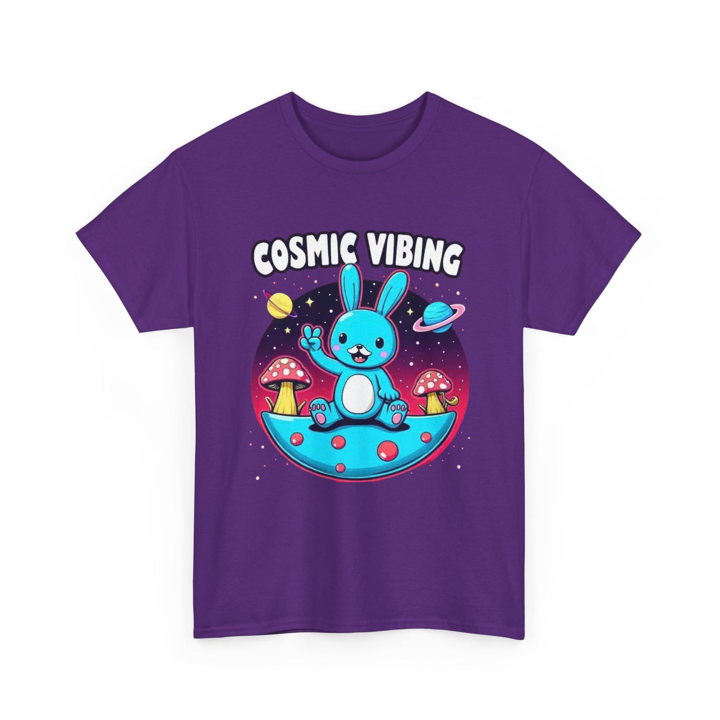 Cosmic Vibing Bunny, Tee — Cute Bunny Space Graphic T-Shirt