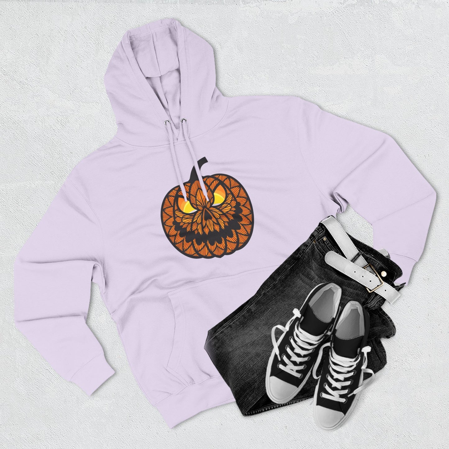 Pumpkin Mandala Hoodie — Halloween Jack-O'-Lantern Fleece Pullover