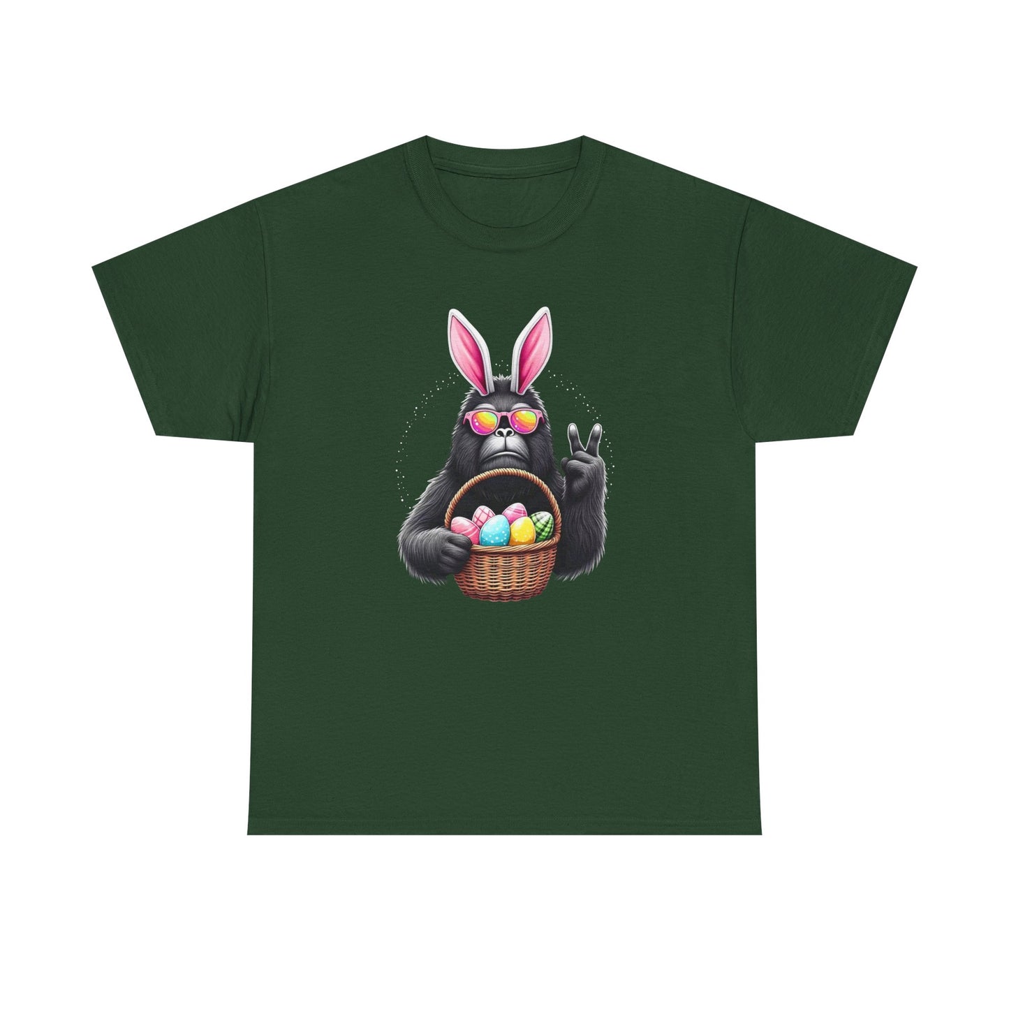 Easter Sasquatch Peace Sign T-Shirt — Cool Black Bunny with Egg Basket