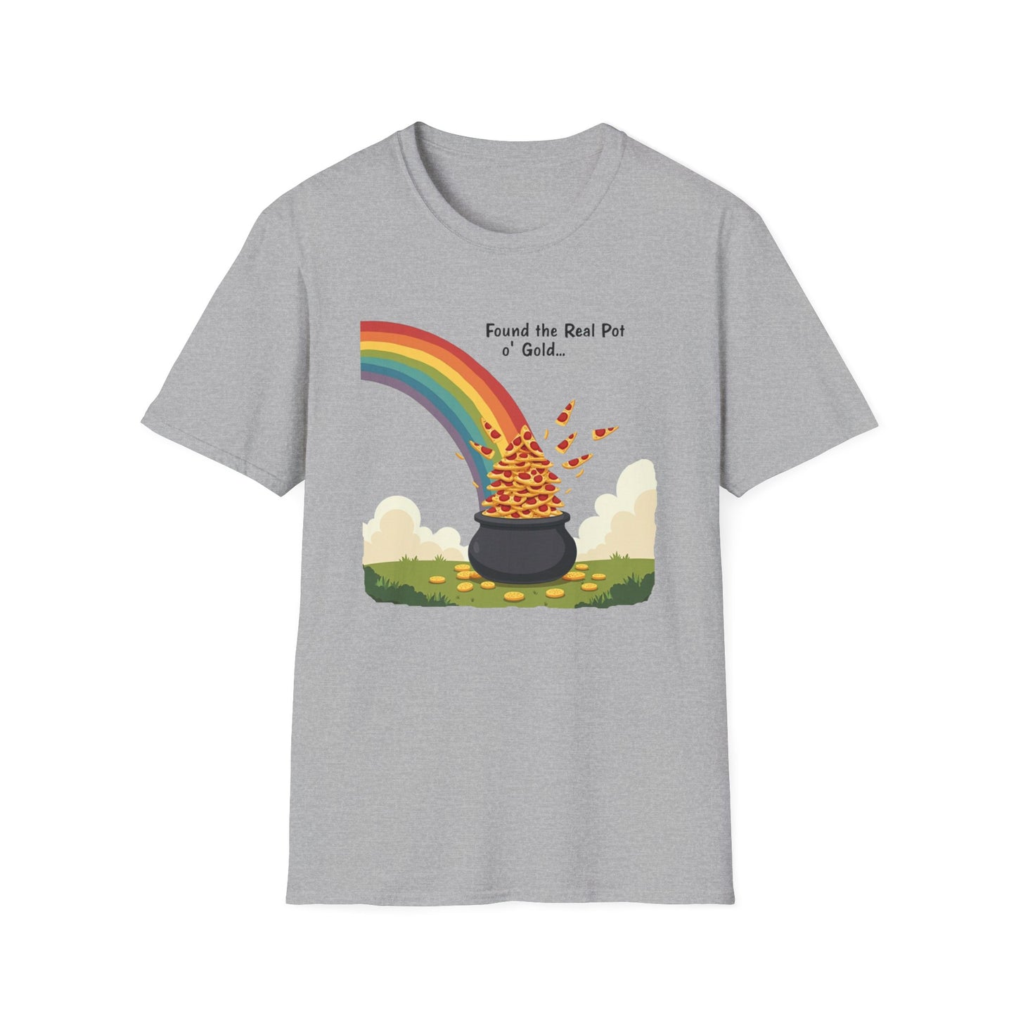 T‑Shirt — "Found the Real Pot of Gold" Rainbow & Leprechaun Cat Graphic