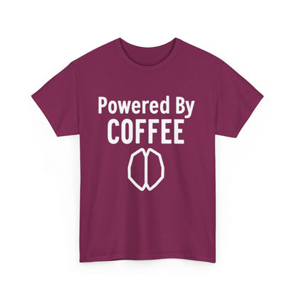 Powered By Coffee Unisex Heavy Cotton Tee, Funny Coffee Lover Shirt, Gift for Barista, Casual Wear, Perfect for Birthdays, Everyday Use - Psychonaut Swag