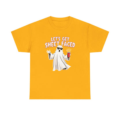 Let's Get Sheet Faced Ghost T‑Shirt — Funny Halloween Party Tee