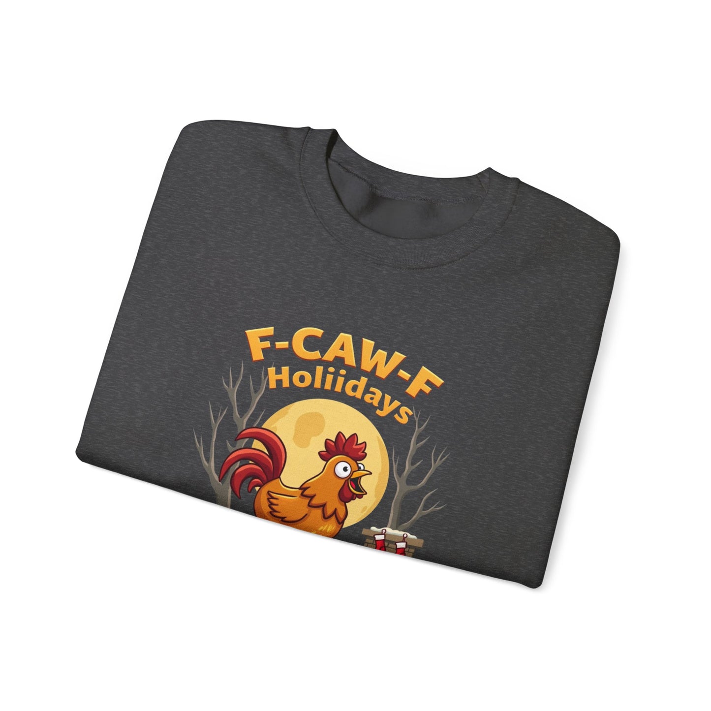 Rooster F-Caw-f Holiday sweater, Unisex Heavy Blend™ Crewneck Sweatshirt