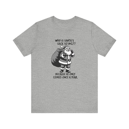Funny Christmas T-Shirt — "Why Is Santa’s Sack So Big?" Holiday Graphic Tee