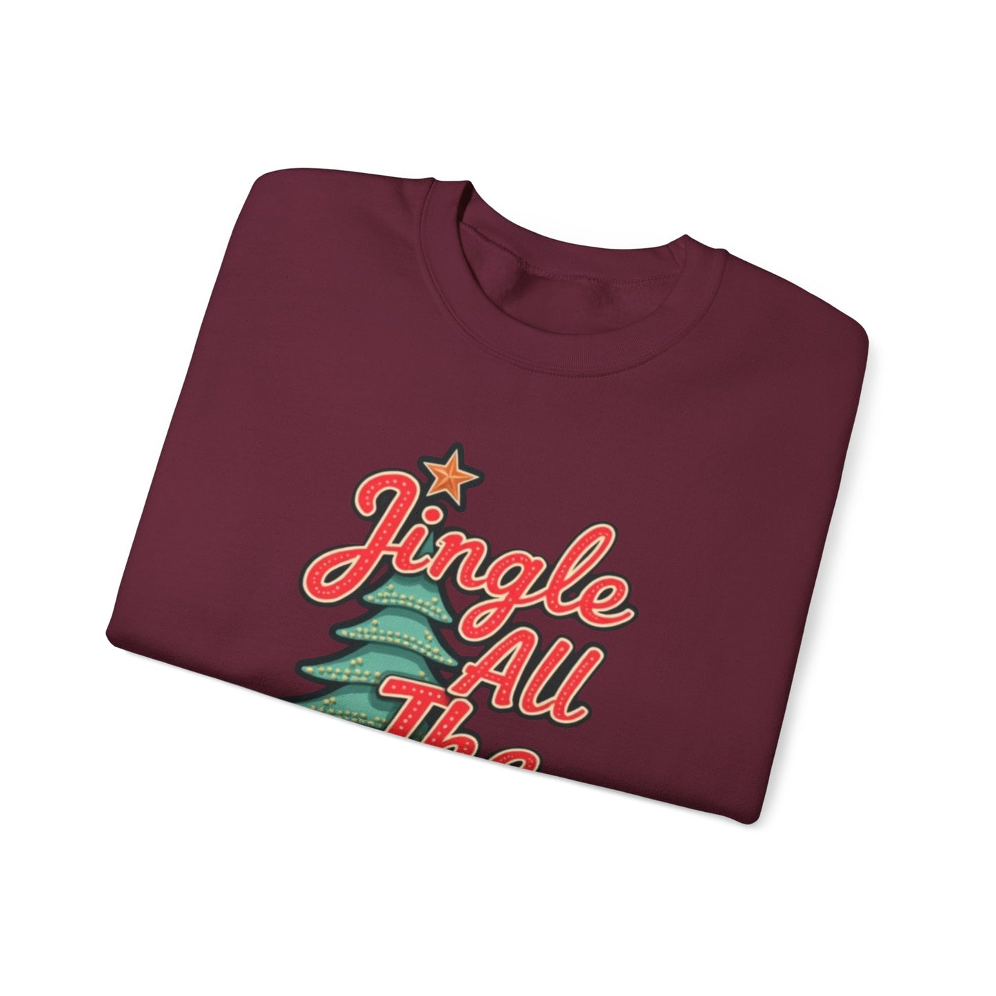 Christmas Sweatshirt — "Jingle All The Way" Retro Tree Holiday Crewneck