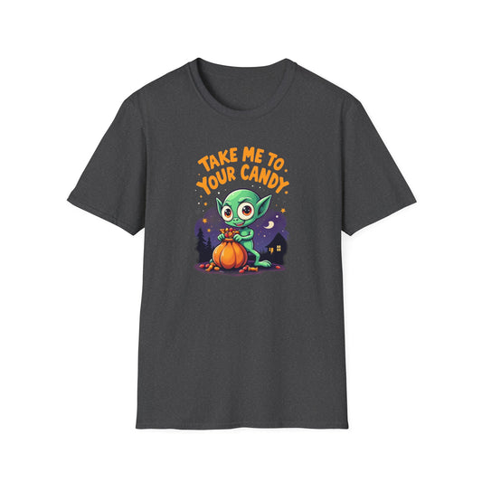 Trick or Treat Alien, T-Shirt, Cute Graphic Tee, Trick or Treat Shirt, Unisex Halloween Apparel, Fun Holiday Outfit