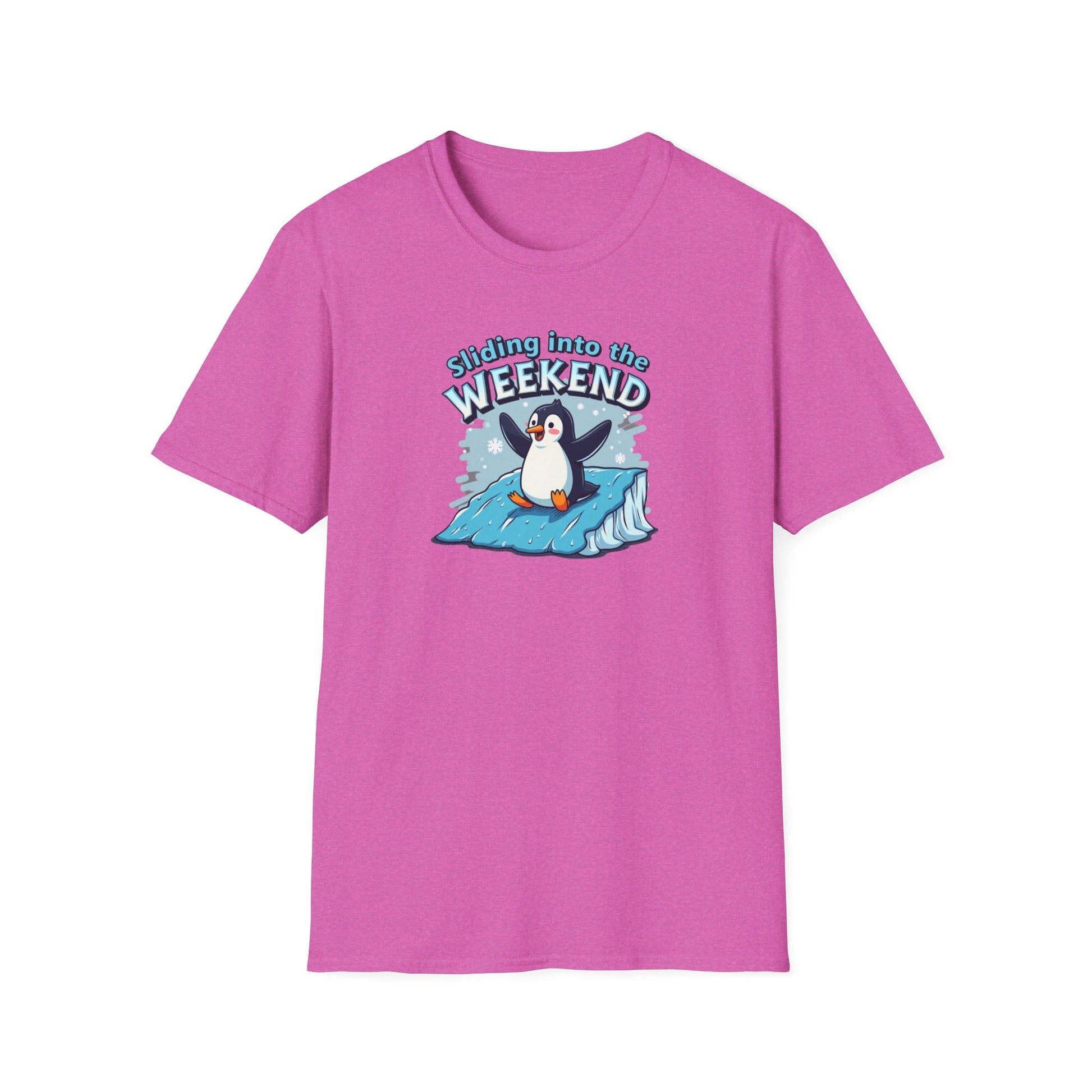 Sliding Penguin, Weekend Vibes T-Shirt, Funny Graphic Tee, Penguin Design Shirt, Casual Apparel, Unisex Softstyle T-Shirt - Psychonaut Swag