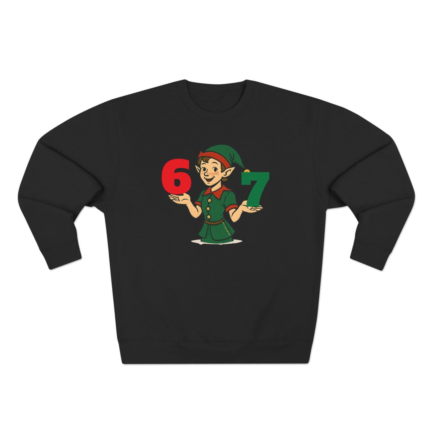 Elf Juggler six-seven  — Cute Holiday Elf Holding 6 & 7 Christmas Crewneck