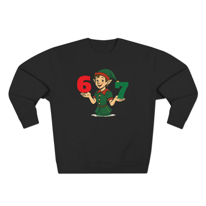 Elf Juggler six-seven  — Cute Holiday Elf Holding 6 & 7 Christmas Crewneck