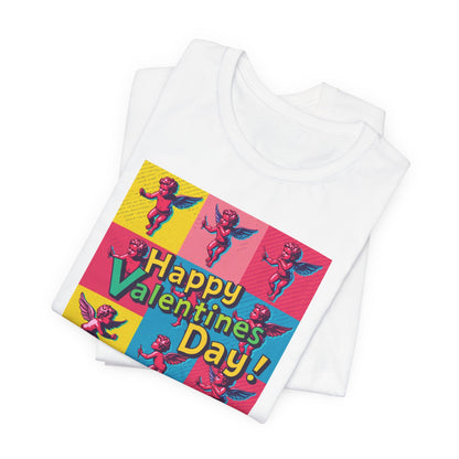 Valentine's Day Pop Art Tee — "Happy Valentine's Day!" Cupid Graphic Shirt