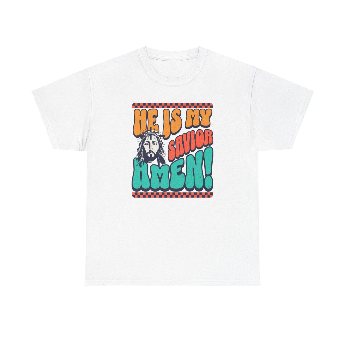 Christian T-Shirt – "He Is My Savior Amen!" Retro Jesus Graphic Tee