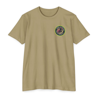 Sports Massage, Retro Camper Badge T-Shirt — Vintage RV Travel Logo Tee